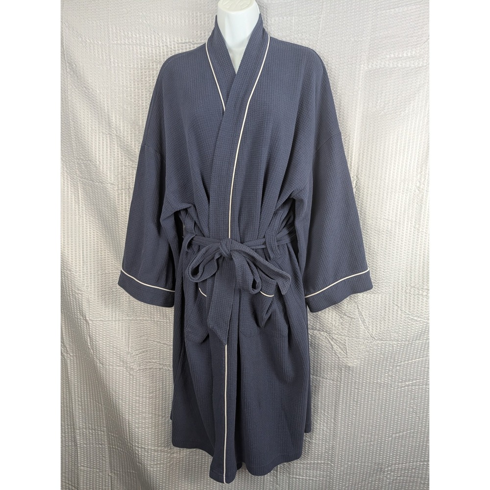 Fruit of the Loom Blue Waffle Robe One Size Kimono Tie Waist Loungeโ Spa Robe